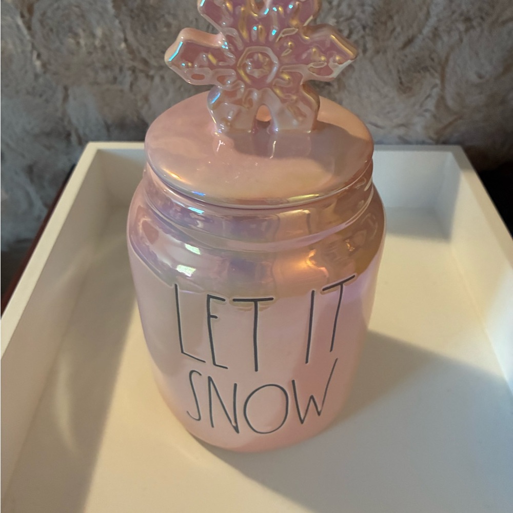 Rae Dunn Pink 'Let It Snow' Jar